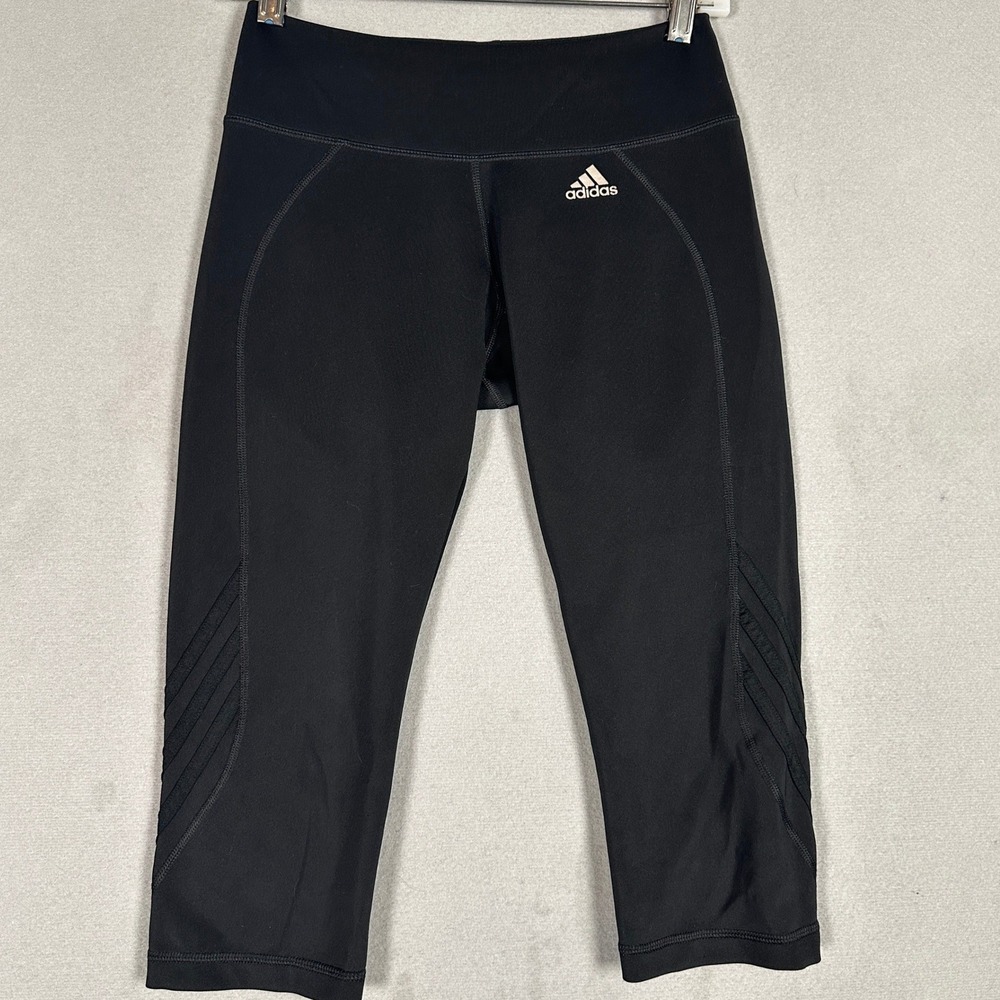 Adidas Climalite Leggings Womens Medium Capri Black Athletic Sportswear Stretch